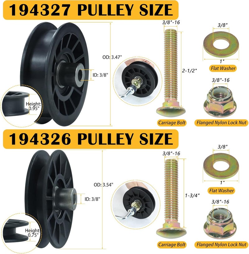 BOSFLAG 2 Pack 532194326 Pulley with 532194327 Pulley Replaces Craftsman 194326 Idler Pulley, 194327 Idler Pulley for Husqvarna YTH22v46, YTH20k46, LGT2654, YTH2348, YTH1542xp, YTH24v48 Ride Mowers - Image 3